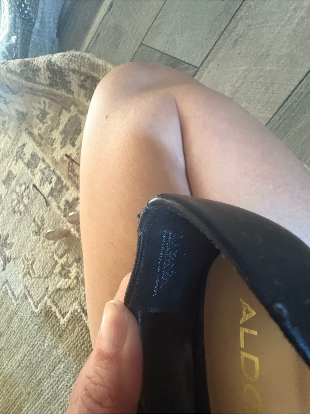ALDO Black Leather Pointed-Toe Heels - Picture 7 of 9